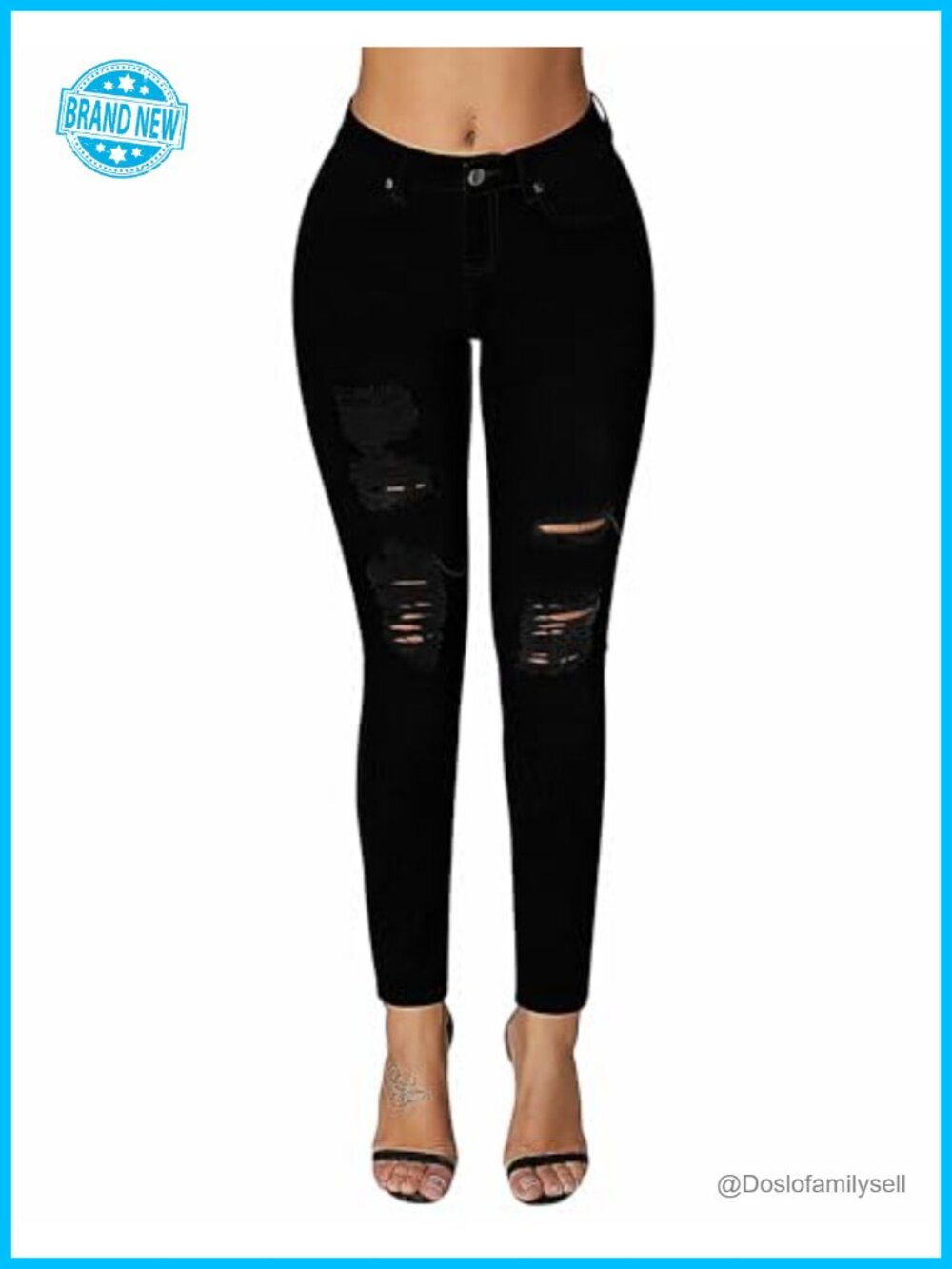Ripped Stretchy Skinny Ankle Jeans with Belt Loops and Five Pockets